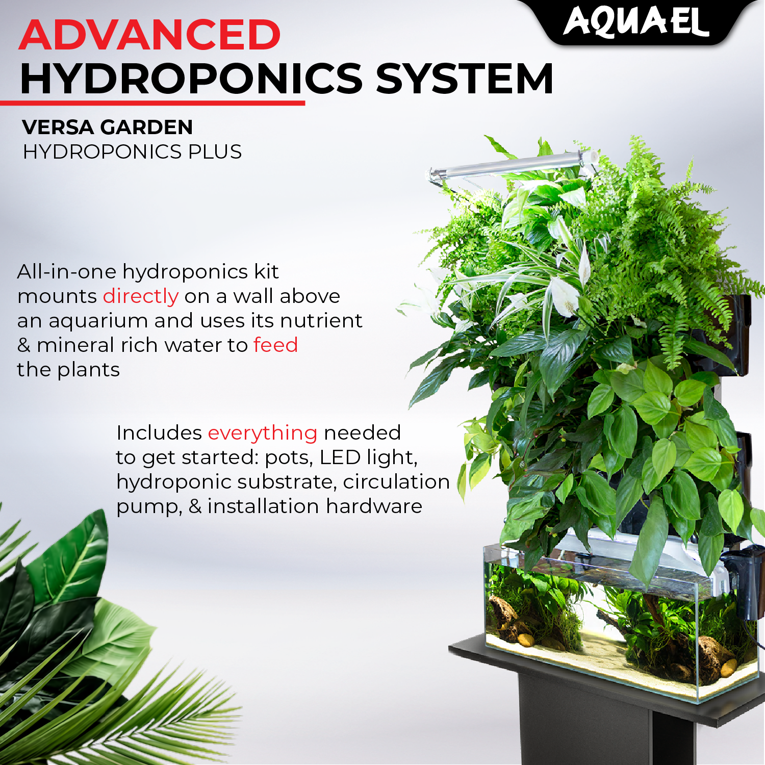 hydroponic plants in aquarium AquaEl Versa Garden Hydroponic Plus